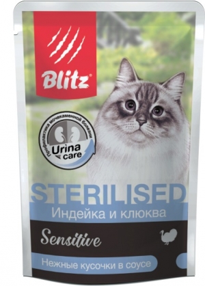 Консервы для кошек BLITZ Sensitive индейка и клюква