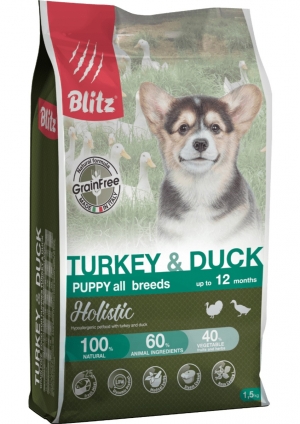 Сухой корм для собак Blitz Holistic Turkey & Duck Puppy All Breeds 