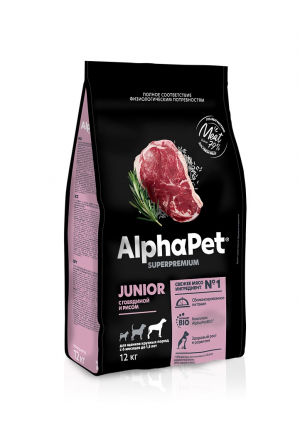 Сухой корм для собак AlphaPet Puppy Large Breed beef & rice