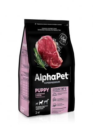 Сухой корм для собак AlphaPet Puppy Medium Breed beef & rice