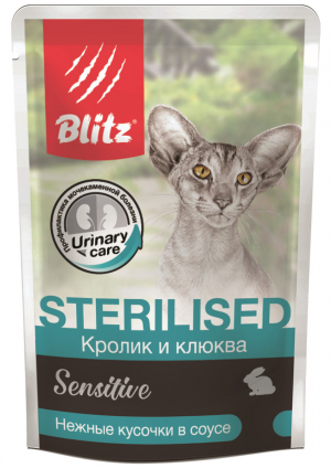 Консервы для кошек BLITZ Sensitive  кролик и клюква sterilised .