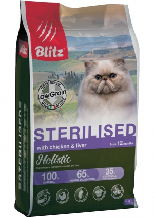 Сухой корм для кошек Blitz Holistic Chicken & Liver Adult Sterilised Cat (Low Grain)